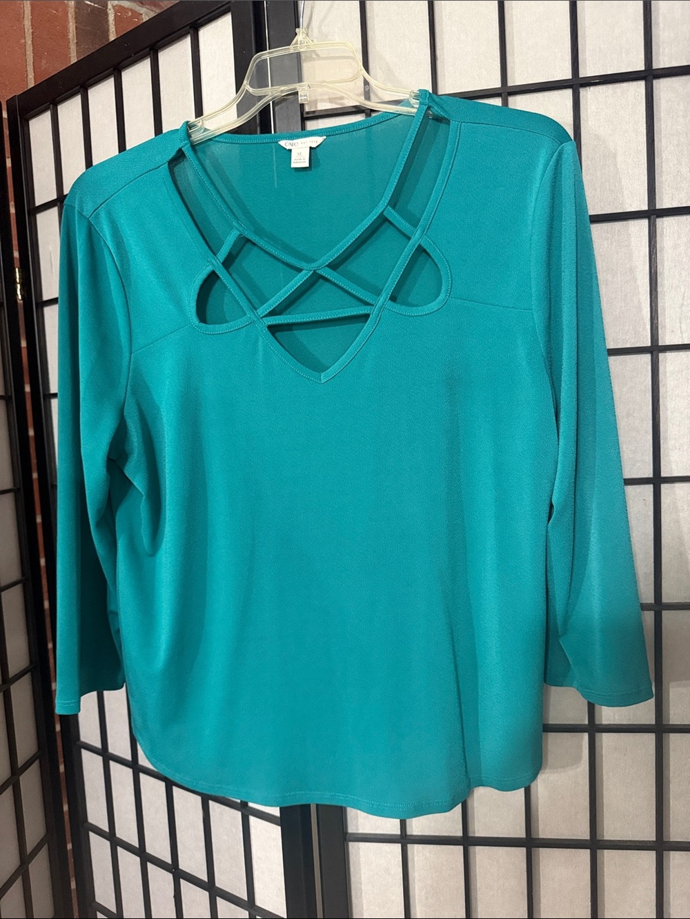 Women’s Teal Crisscross Neck Long-Sleeve Top, Xl